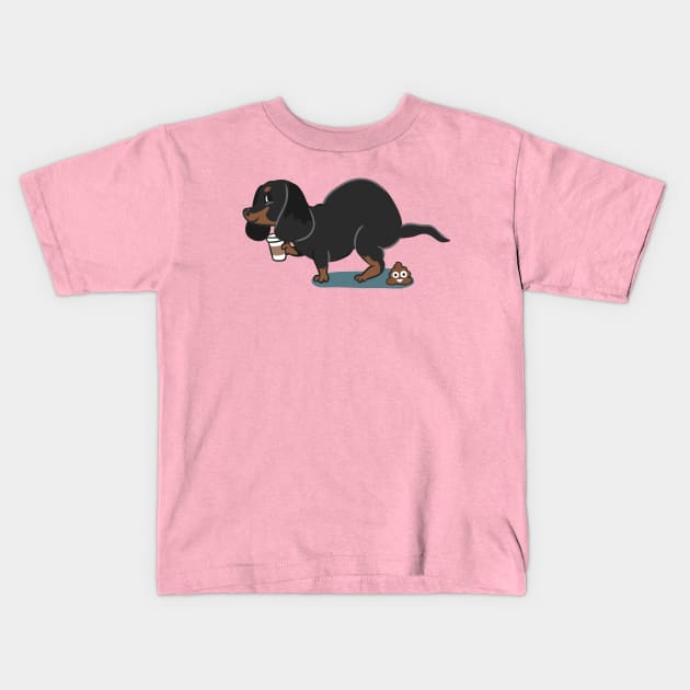 Coffee makes me poop Dachshund Kids T-Shirt by huebucket